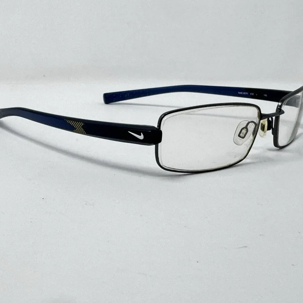 Nike 8079 410 Gunmetal Blue Rectangular Eyeglass Frames 52-17-145